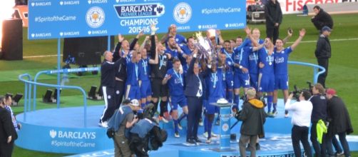The Leicester City lifting the premiership trophy last year