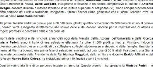 premio miglior insegnente d'Italia