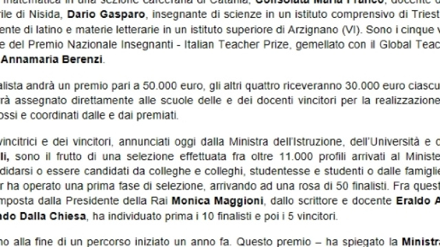 premio miglior insegnente d'Italia