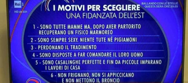 Su Rai 1 elencano 'I motivi per scegliere una donna dell'est': è polemica sul web e sui social Su Rai 1 elencano 'I motivi per scegliere una donna dell'est': è polemica sul web e sui social