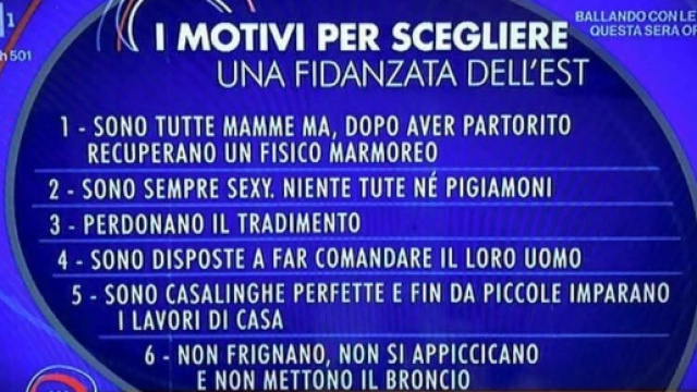 Su Rai 1 elencano 'I motivi per scegliere una donna dell'est': è polemica sul web e sui social