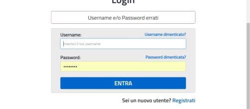 IOL, messaggio username e password errati