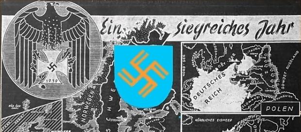 Ein Bild aus der "Litzmannstaedter Zeitung" (1940) und das Wappen von Litzmannstadt. Public domain Ein Bild aus der "Litzmannstaedter Zeitung" (1940) und das Wappen von Litzmannstadt. Public domain