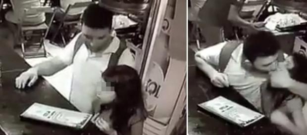 Homem chega a beijar garota na boca Homem chega a beijar garota na boca