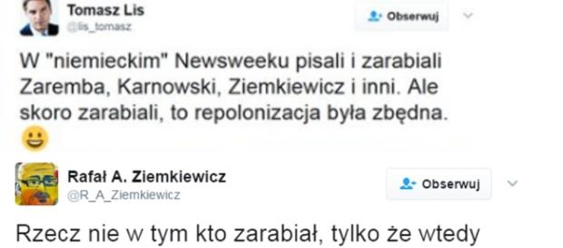 Rafał Ziemkiewicz po jakimś czasie dosadnie odpowiedział Lisowi. Rafał Ziemkiewicz po jakimś czasie dosadnie odpowiedział Lisowi.