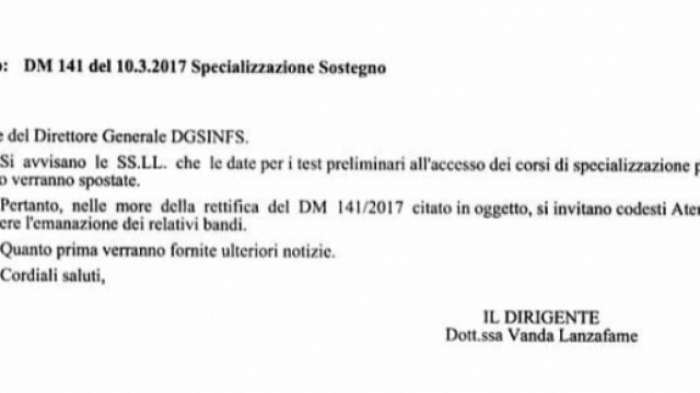 TFA Sostegno 2017 rinviato a data da destinarsi