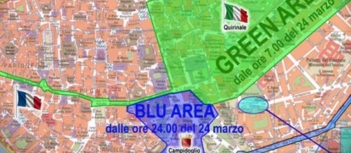 Trattati di Roma: la mappa delle zone blu e verde previste per il 25 marzo