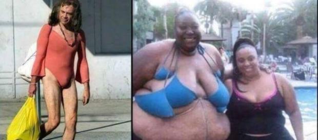 Pessoas trajando seus modelitos nada convencionais Pessoas trajando seus modelitos nada convencionais