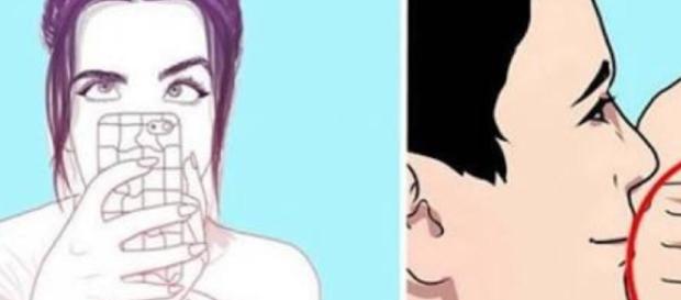Muitas mulheres olham o celular do namorado escondido Muitas mulheres olham o celular do namorado escondido