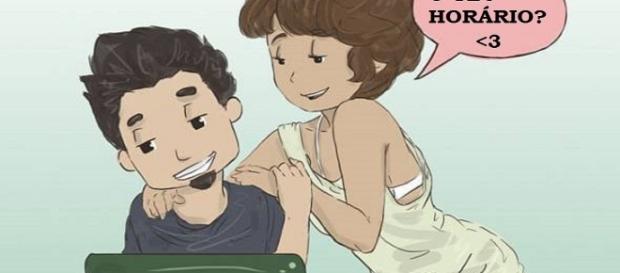 Muitas mulheres olham o celular do namorado escondido Muitas mulheres olham o celular do namorado escondido