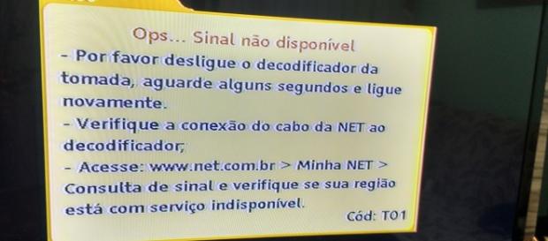 Mensagem da NET logo após interromper o sinal das emissoras Mensagem da NET logo após interromper o sinal das emissoras