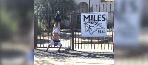 Tucson burglar hanging upside down on the fence