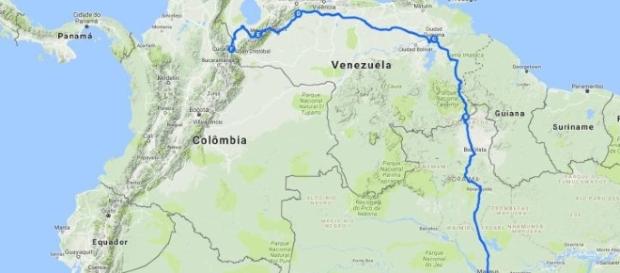Trecho percorrido no Brasil e na Venezuela Trecho percorrido no Brasil e na Venezuela