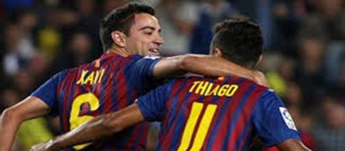 Xavi et Thiago Alcantara au Barça