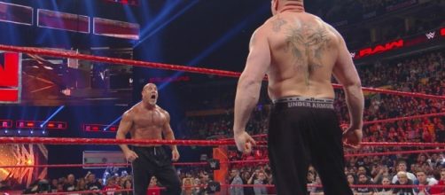 Goldberg and Brock Lesnar met again on "Monday Night Raw." [Image via Blasting News image library/inquisitr.com]