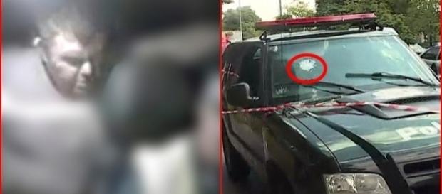 Viatura da polícia foi atingida pelo tiro Viatura da polícia foi atingida pelo tiro