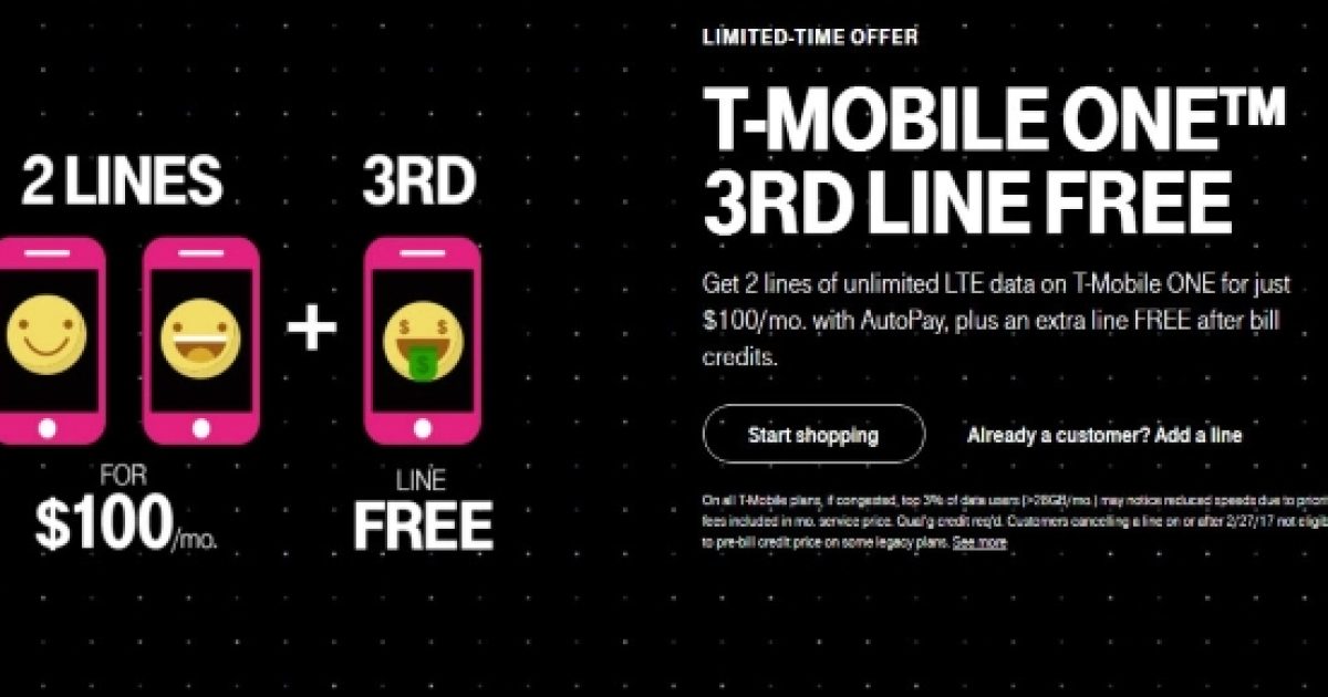 TMobile limited time promotion gives you a free third line