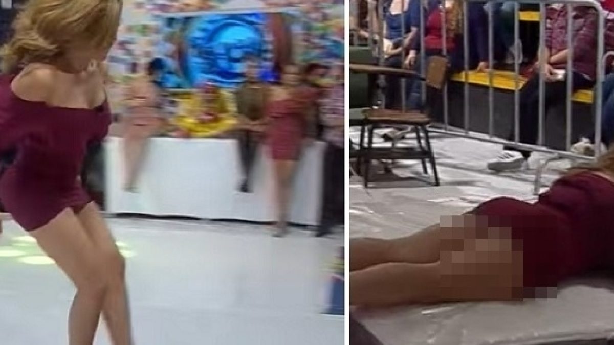 Sem calcinha? Apresentadora salta em colchões ao vivo e mostra tudo; vídeo