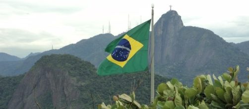 Brazil, flag and Christ the Redeemer. Caption: Free to use