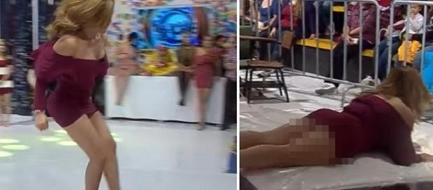 Conchita pula nos colchões de vestido e mostra que está sem calcinha Conchita pula nos colchões de vestido e mostra que está sem calcinha