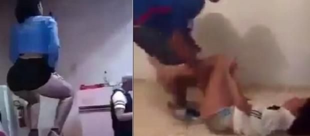 De forma criminosa ele espanca a vítima. De forma criminosa ele espanca a vítima.