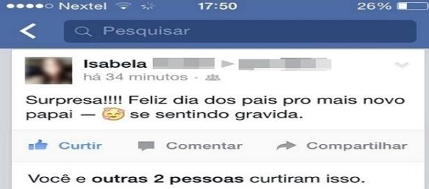 Namorada surpreende jovem ao dizer que está grávida pelo Facebook Namorada surpreende jovem ao dizer que está grávida pelo Facebook