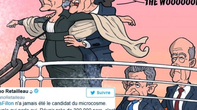 Caricature de "Monsieur Kak" pour L'Opinion. François Fillon dit s'appuyer sur le peuple (grossi au moins six fois par Bruno Retailleau)