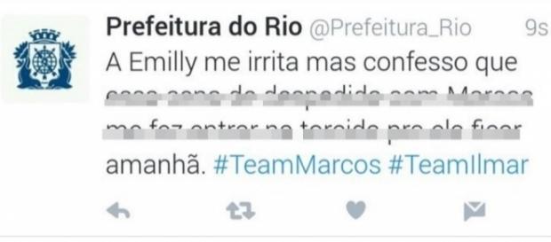 Conta da Prefeitura do Rio no Twitter publicou mensagem em apoio a Emilly Conta da Prefeitura do Rio no Twitter publicou mensagem em apoio a Emilly