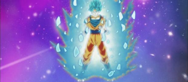 Goku transformándose en Super Saiyajin azul en el episodio 81. Goku transformándose en Super Saiyajin azul en el episodio 81.