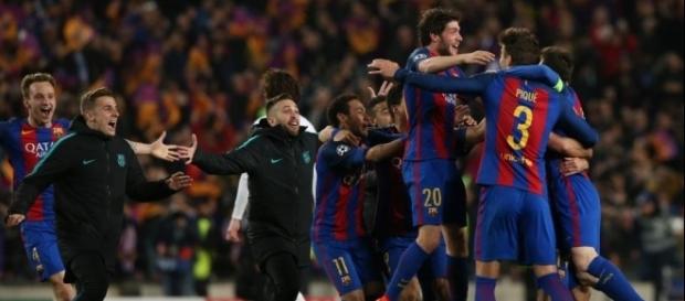 Clebracíon de los jugadores del Barça tras acabar el partido Clebracíon de los jugadores del Barça tras acabar el partido