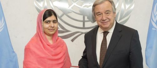 A sinistra il premio Nobel e Messaggero di Pace Malala Yousafzai, a destra il Segretario Generale Antonio Guterres | http://www.un.org/