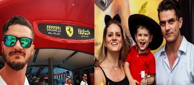 À esquerda Marcos em Abu Dhabi e à direita com a irmã e o sobrinho À esquerda Marcos em Abu Dhabi e à direita com a irmã e o sobrinho