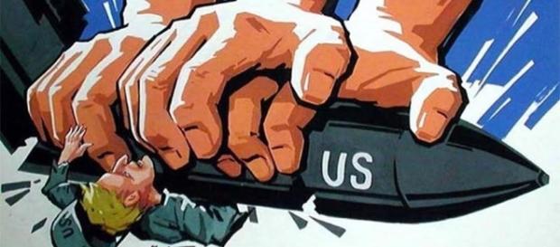 Un'immagine slogan della Corea del Nord contro gli Usa Un'immagine slogan della Corea del Nord contro gli Usa