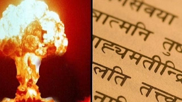 Sulla destra testo in sanscrito, sulla sinistra test nucleare