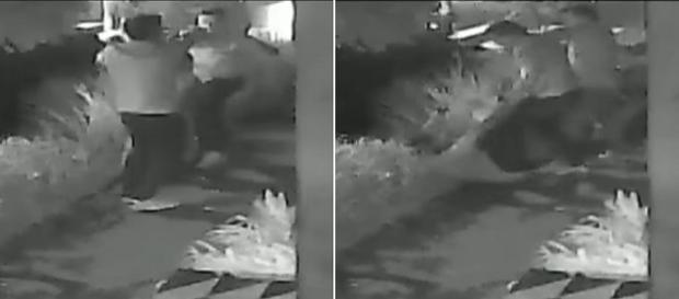 Na imagem o momento em que um dos criminosos dispara contra o homem que estava acompanhado da namorada. Na imagem o momento em que um dos criminosos dispara contra o homem que estava acompanhado da namorada.