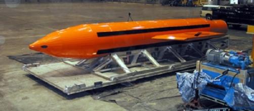 A Massive Ordnance Air Blast (MOAB) weapon is prepared for testing at the Eglin Air Force Armament Center./Photo via VIRIN, Department of Defense