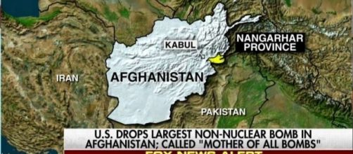 La cartina dell'Afghanistan con la zona colpita dalla superbomba