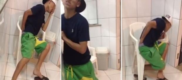 Rapaz se contorce de dor após ter lança-perfume espirrado em suas partes íntimas. Rapaz se contorce de dor após ter lança-perfume espirrado em suas partes íntimas.