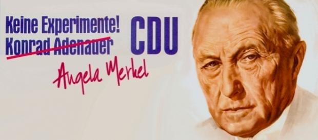 Merkel macht den Adenauer: Keine Experimente. (Source URG Suisse Konrad Adenauer Stiftung) Merkel macht den Adenauer: Keine Experimente. (Source URG Suisse Konrad Adenauer Stiftung)