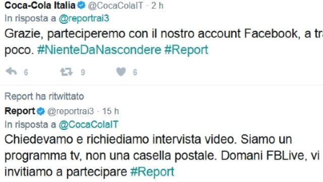 Coca-cola risponde via twitter a report