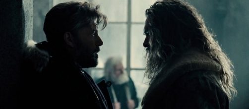 Ben Affleck's Bruce Wayne stares down Jason Momoa's Arthur Curry in the upcoming "Justice League." (via YouTube/Warner Bros. Pictures)