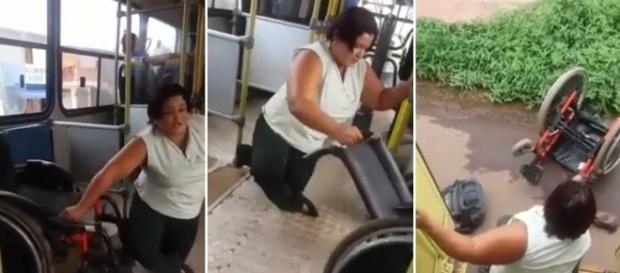 Sem ajuda, mulher joga a cadeira de rodas Sem ajuda, mulher joga a cadeira de rodas