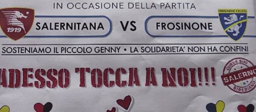 In foto il manifesto creato dagli ultras della Salernitana per aiutare Genny