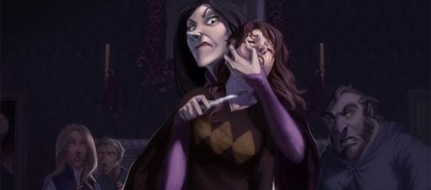 Belatriz interroga Hermione sobre a espada de Gryffindor (Reprodução/DeviantArt/Makani) Belatriz interroga Hermione sobre a espada de Gryffindor (Reprodução/DeviantArt/Makani)