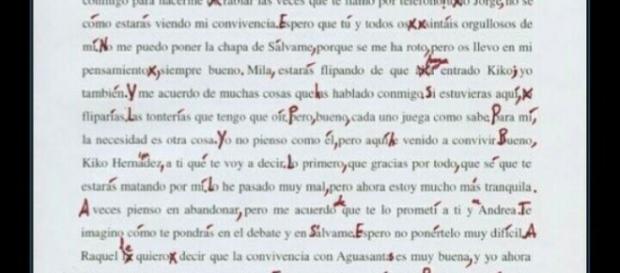 Carta que envió Belén Esteban a sus compañeros mientras se encontraba en gh vip Carta que envió Belén Esteban a sus compañeros mientras se encontraba en gh vip