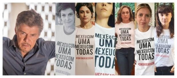 José Mayer e as atrizes que publicaram fotos com camisa de campanha contra assédio (Foto: Reprodução/Instagram das artistas) José Mayer e as atrizes que publicaram fotos com camisa de campanha contra assédio (Foto: Reprodução/Instagram das artistas)