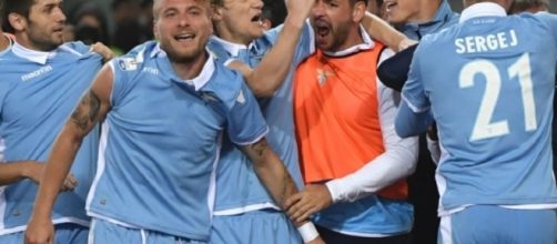 La gioia dei calciatori della SS LAZIO per la conquista della finale di Coppa Italia