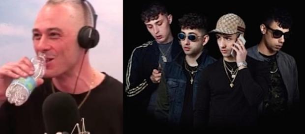A sinistra Fabri Fibra, a destra la Dark Polo Gang A sinistra Fabri Fibra, a destra la Dark Polo Gang