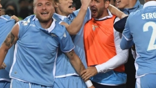 La gioia dei calciatori della SS LAZIO per la conquista della finale di Coppa Italia