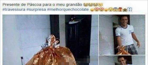 Mulher faz mega surpresa para namorado na páscoa. Mulher faz mega surpresa para namorado na páscoa.
